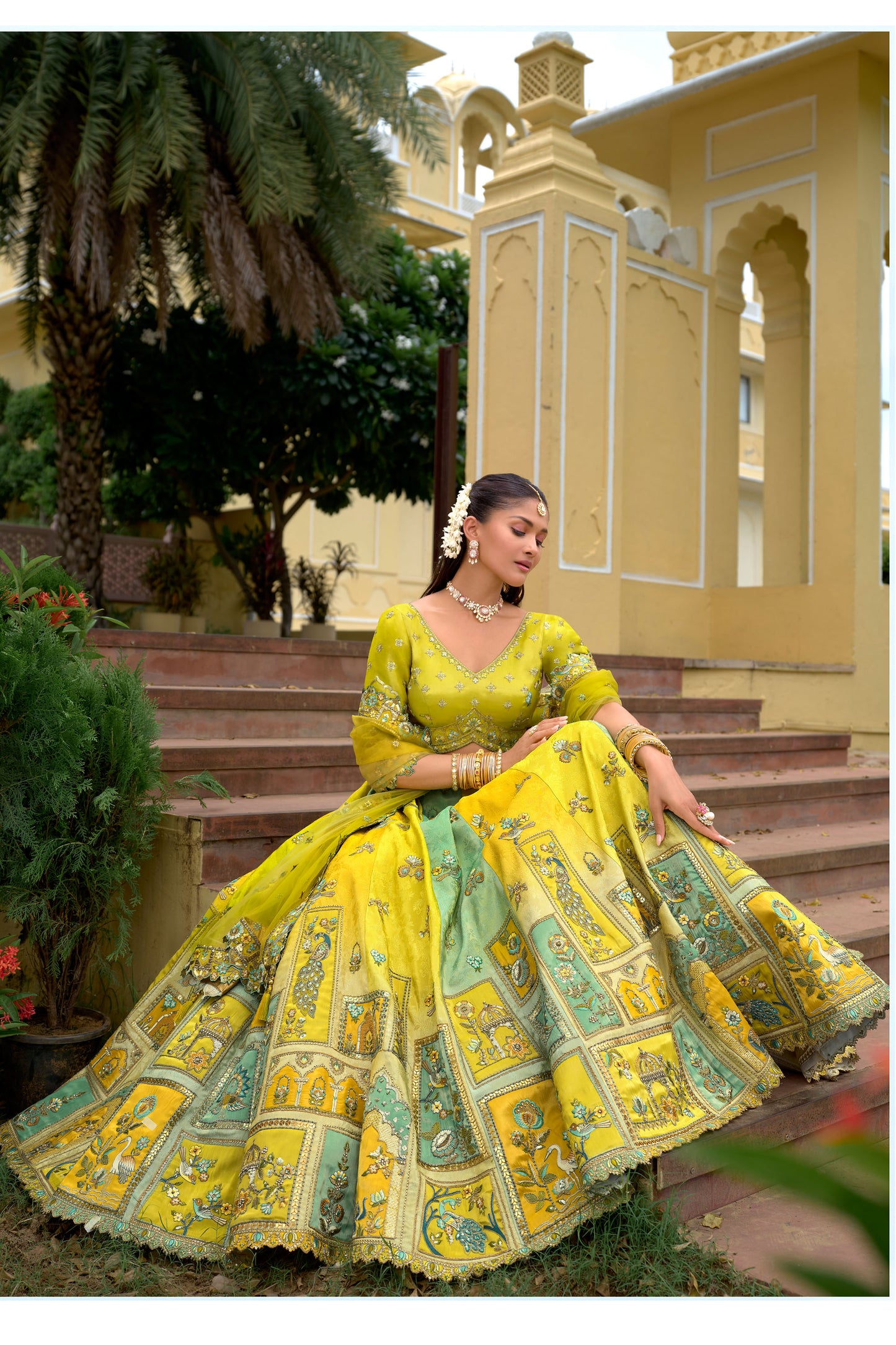 Pakistani Designer Lehenga Choli With Stone And Mirror Work For Wedding Reception