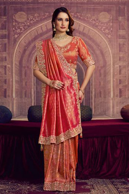 Woman Wearing Elegant Bollywood Style Saree With Blouse - Indian Party Wear USA