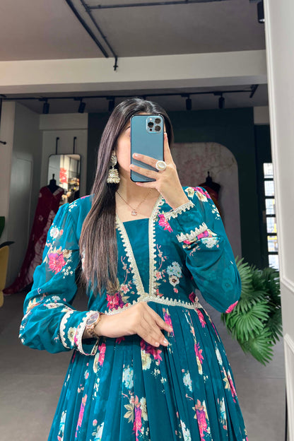 Reception Party Wear Anarkali Dupatta Dresses for USA Girl