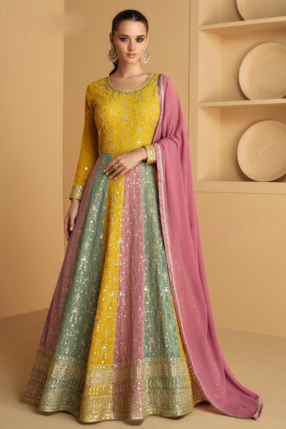 Yellow Anarkali Suit Real Georgette With Dupatta For Eid & Ramzan Party Wear 