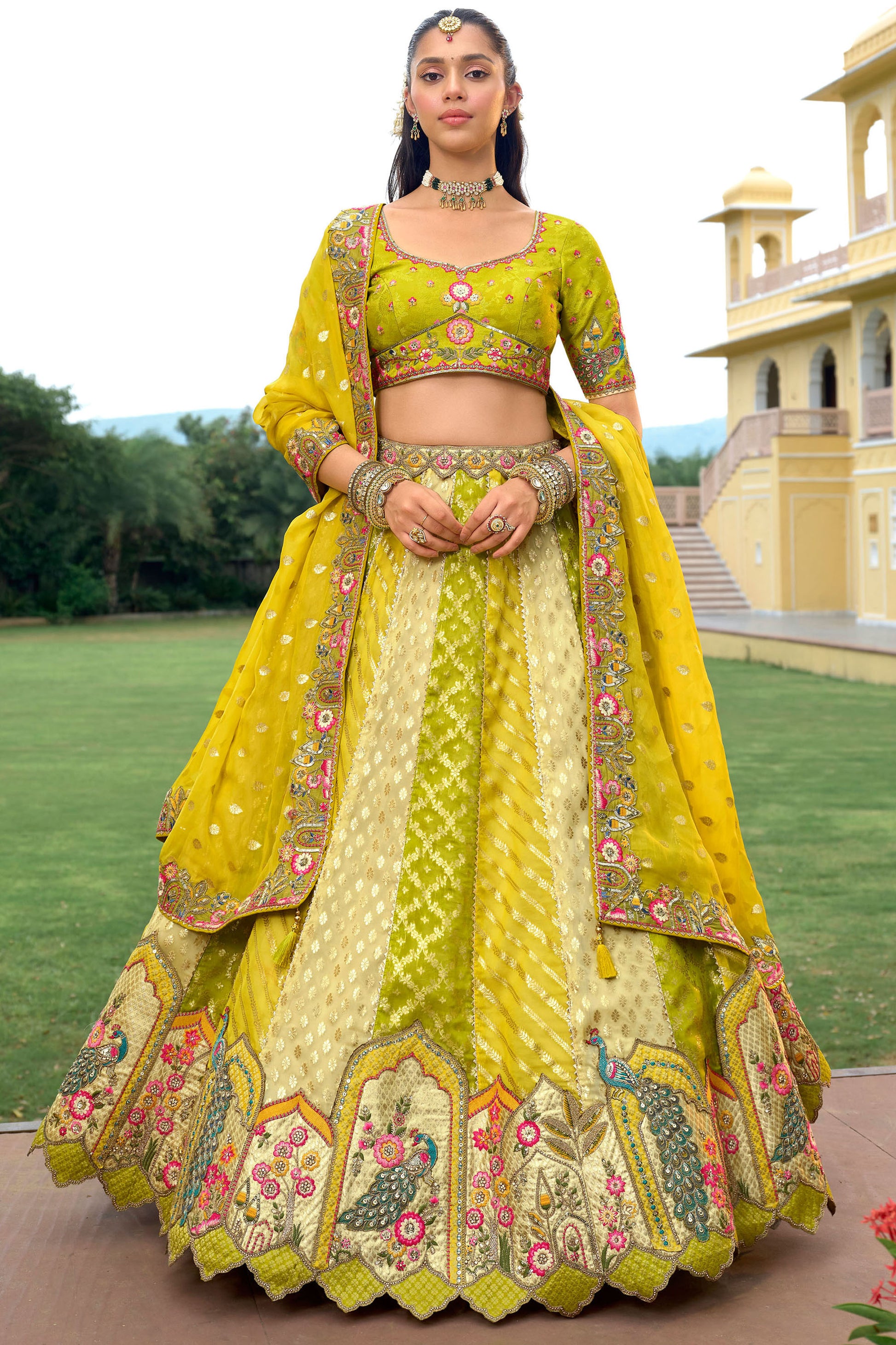 Yellow Bridal Lehenga choli With Heavy Embroidery And Sequin Work For Haldi Ceremony