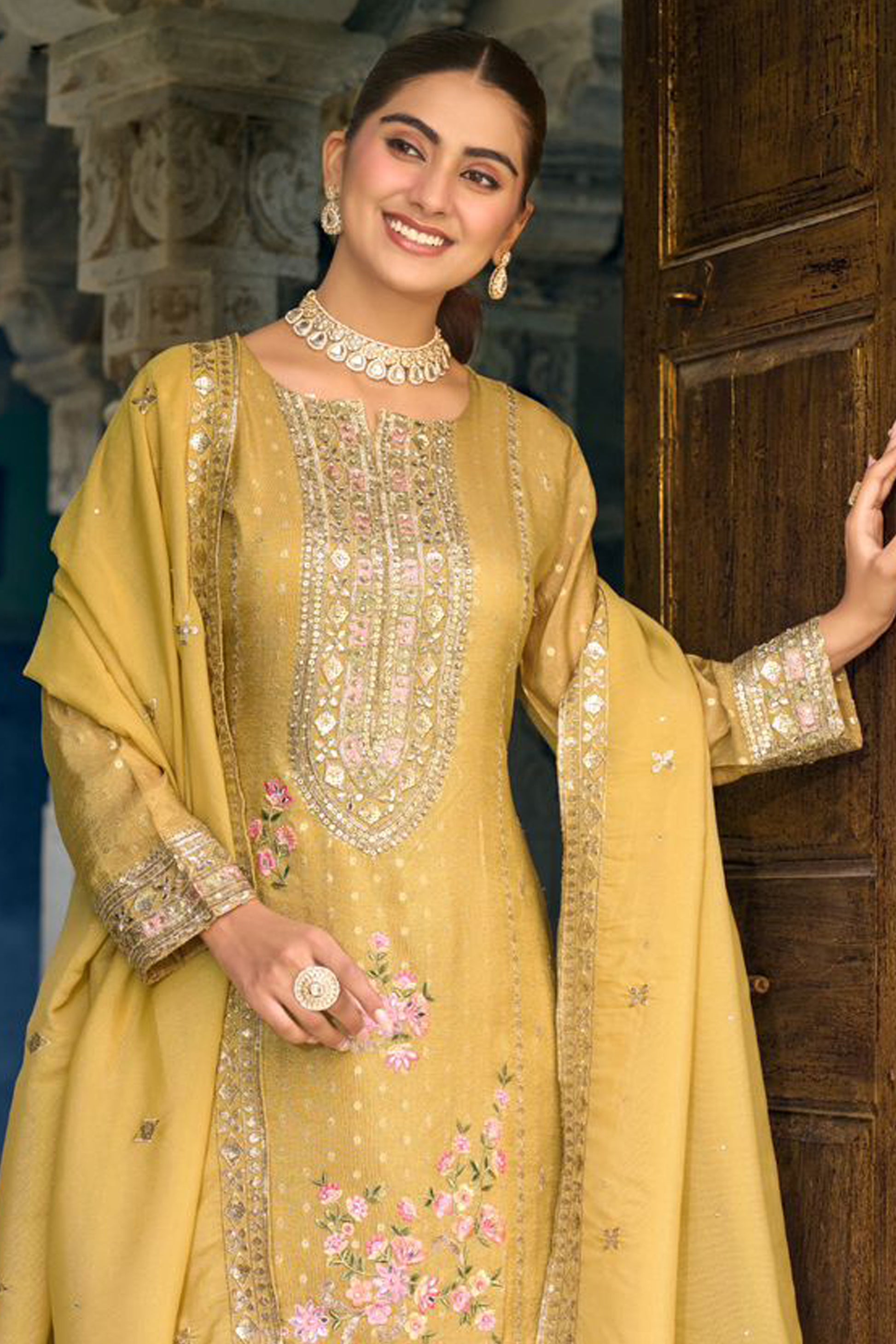 Designer Yellow Salwar Kameez Embroidered Party Wear Outfit