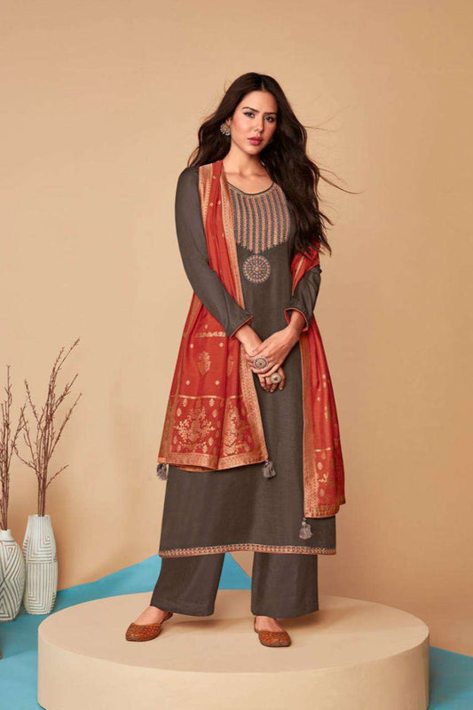Exclusive Grey  Salwar Kameez Suit With Dupatta For Festival Like Eid And Diwali