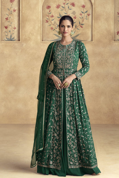 Beautiful Anarkali Gown in Dark Green color for Mehndi Function