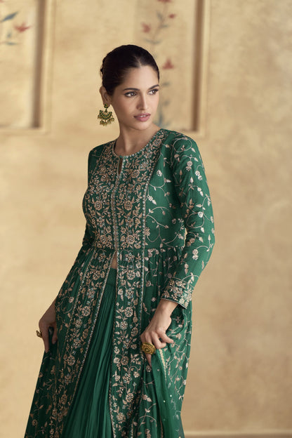 Beautiful Anarkali Gown in Dark Green color for Mehndi Function