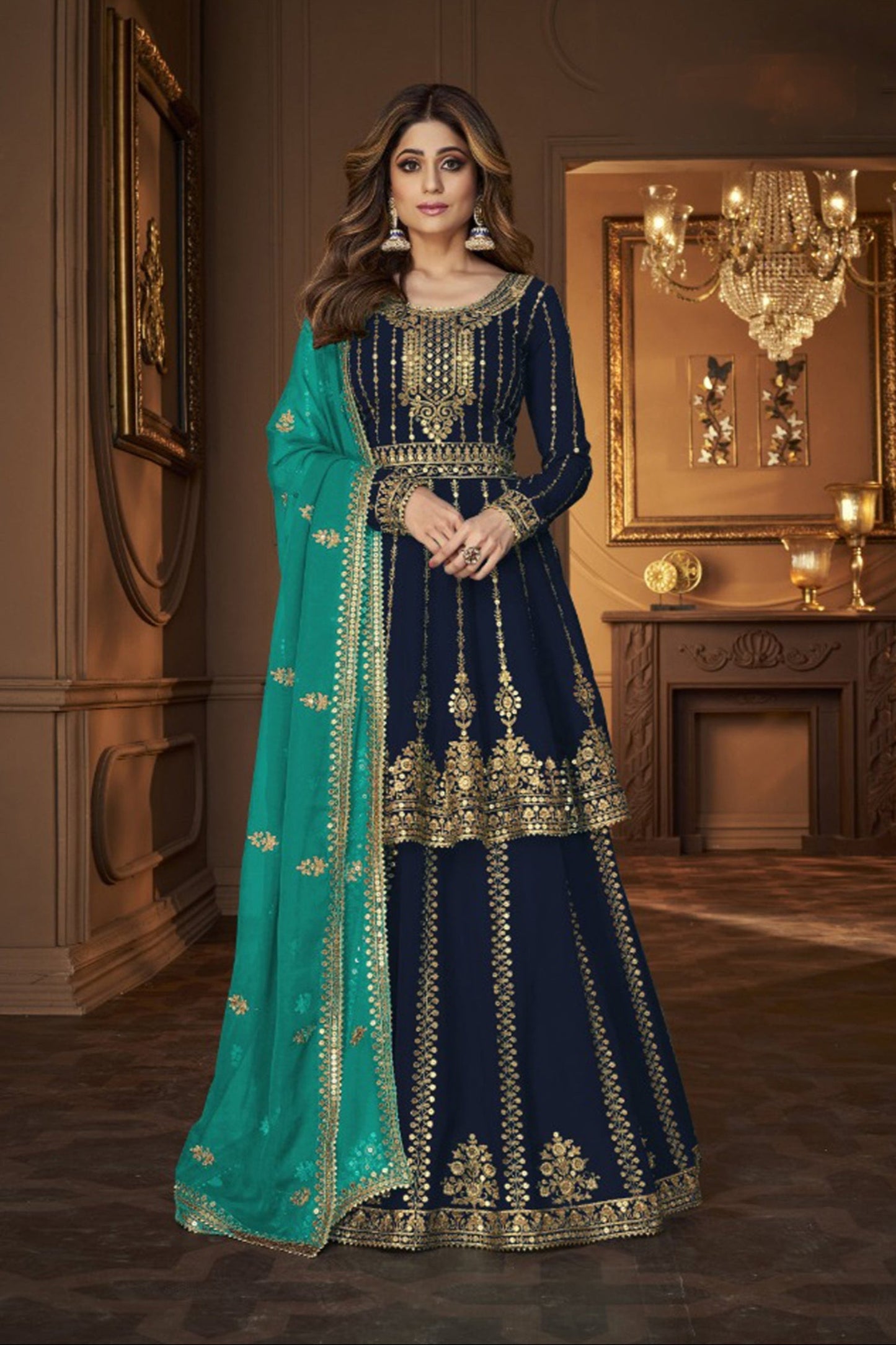 Embroidery Work Real Georgette Blue Lehenga For Indian-Pakistan Party