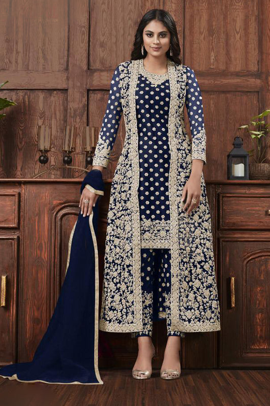 Blue Butterfly Net Salwar Suit For Indian Function-Wedding-Party