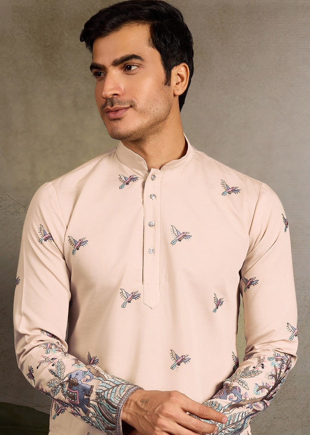Cotton men's kurta designed for wedding and festive occasions