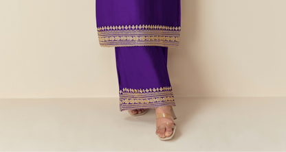 Stylish Purple Color Embroider Work Plazzo Dress With Dupatta For Wedding-Recption