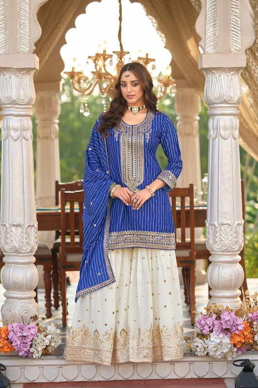 Attractive Blue Designer Digital Printed Function Wear Suit For USA