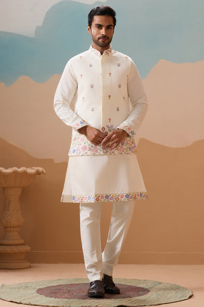 White viscose silk men's kurta with mirror work - Seyuri designer ethnic wear