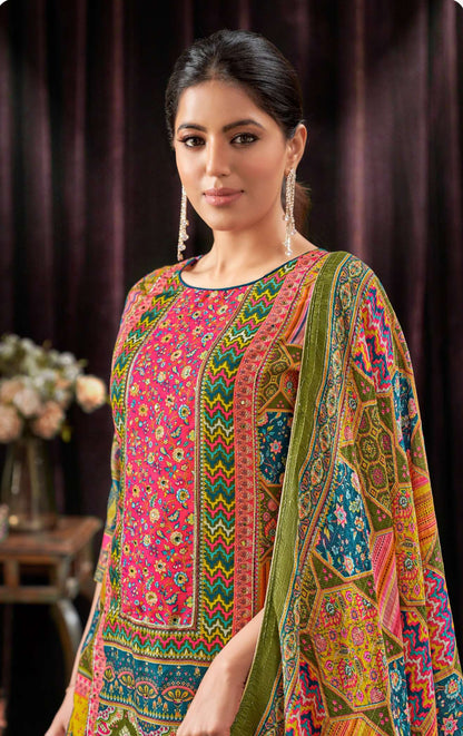 New Designer Pure Maslin With Hand & Mirror Work Salwar Kameez Plazzo Suit