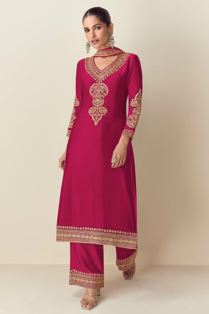 Wedding-Reception Special Dark Pink Color Palazzo Dress With Dupatta