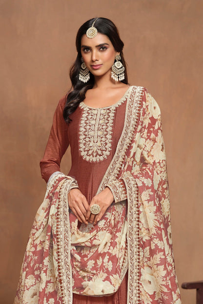 Affordable Brown Anarkali Gown with Embroidery for Indian Weddings