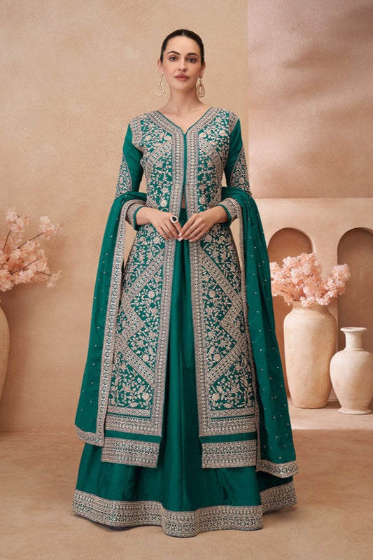 Women's Wedding Green Color Stitched Shrug Lehenga with Dupatta Suit
