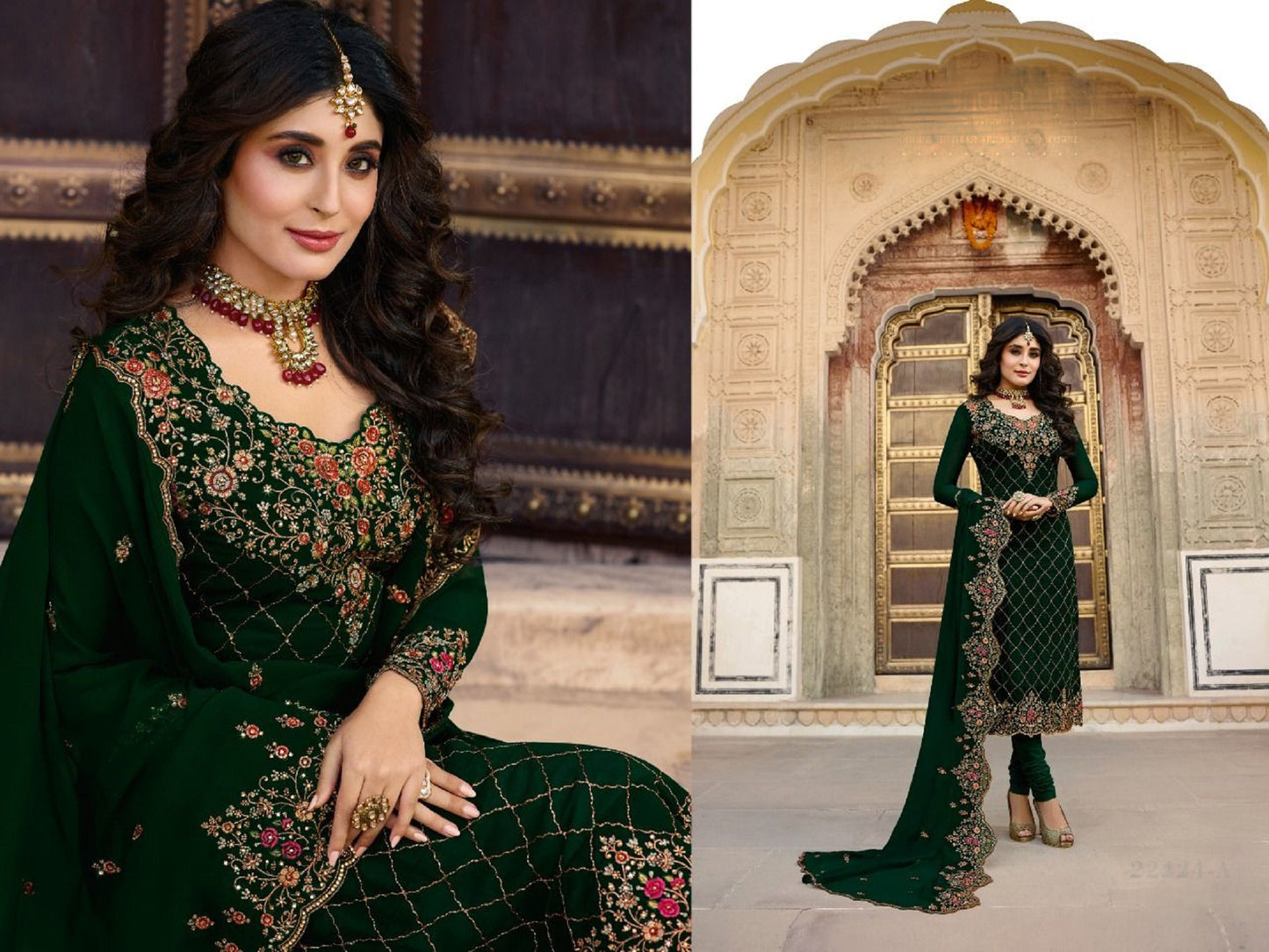 Embroidery Work Dark Green Georgette Salwar Kameez For Wedding-Reception