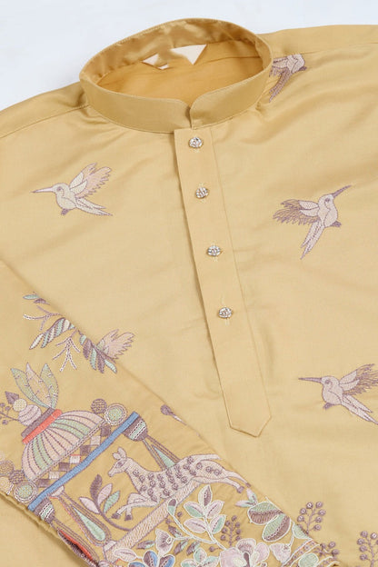 indian mens clothing beige kurta pajama outfit
