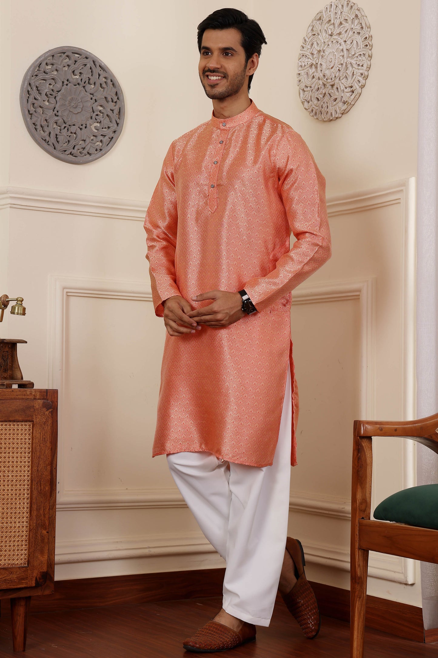 peach kurta front view traditional design
