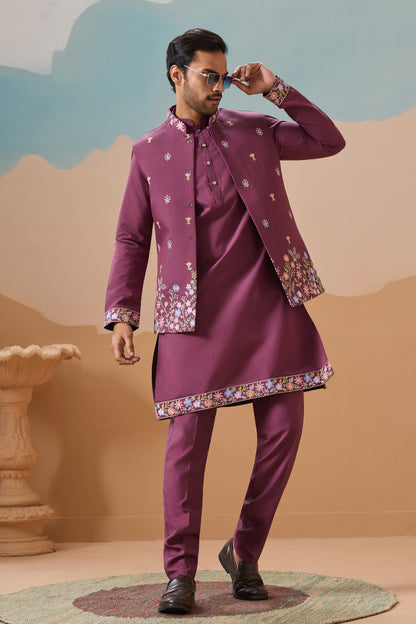 Seyuri pink men's ethnic wear kurta - back view embroidery detail"

