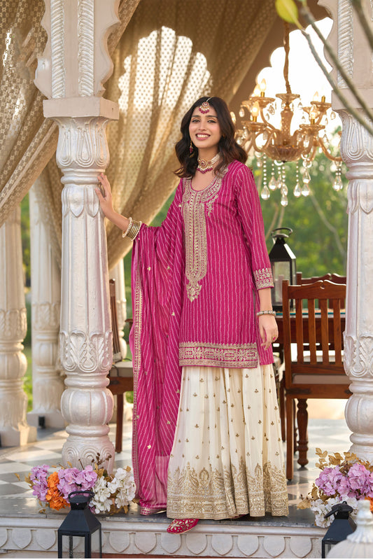 Indian Pink Designer Digital Printed With Embroidery Work Sharara Suit