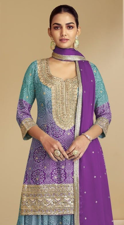 Glamorous Designer Digital Chinon Sharara Palazzo Suit for Wedding