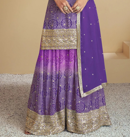 Chinon Designer Purple Wedding Party Wear Salwar Kameez Palazzo Suit