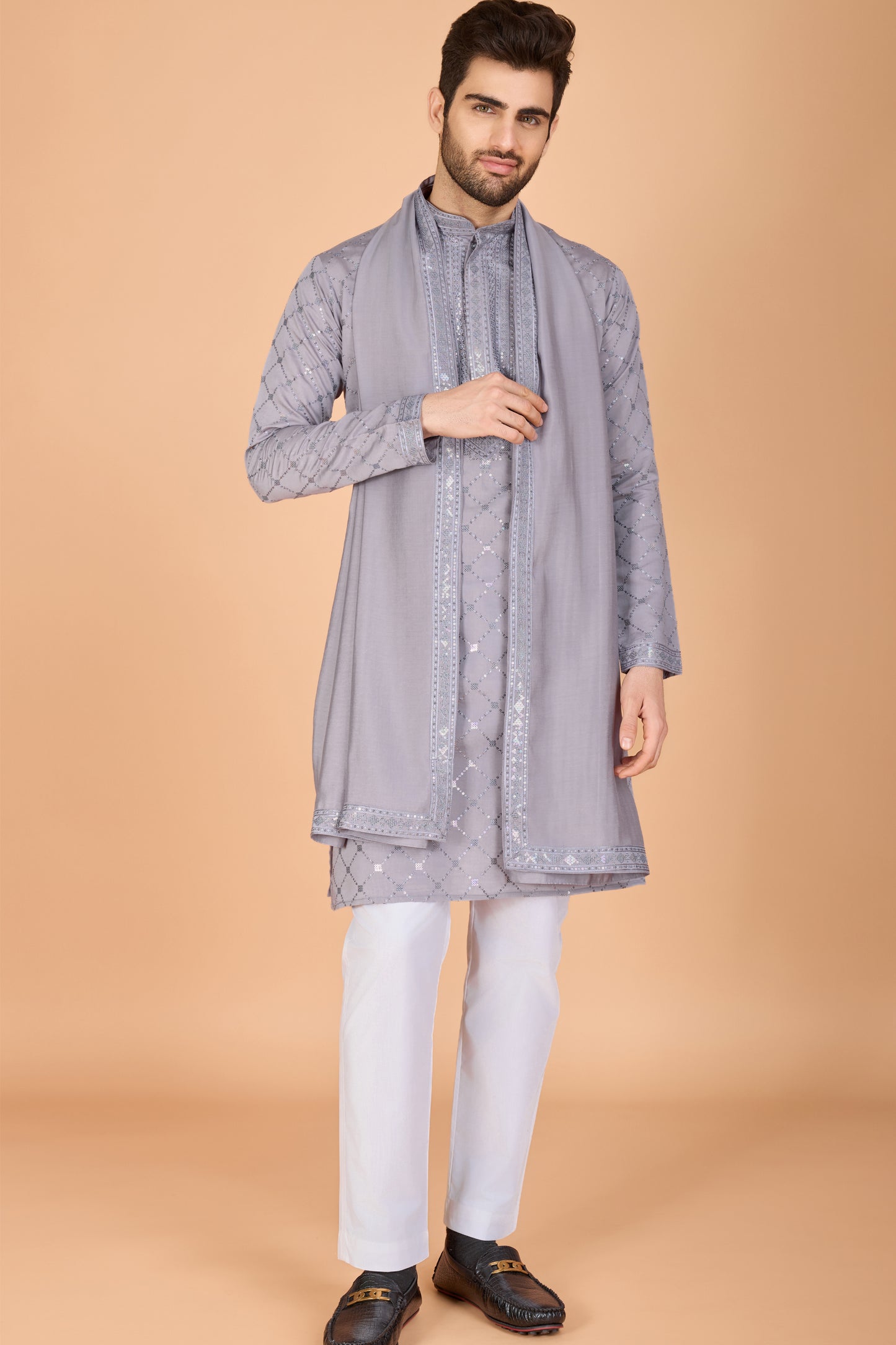 Kurta for men lavender kurta pajama front view
