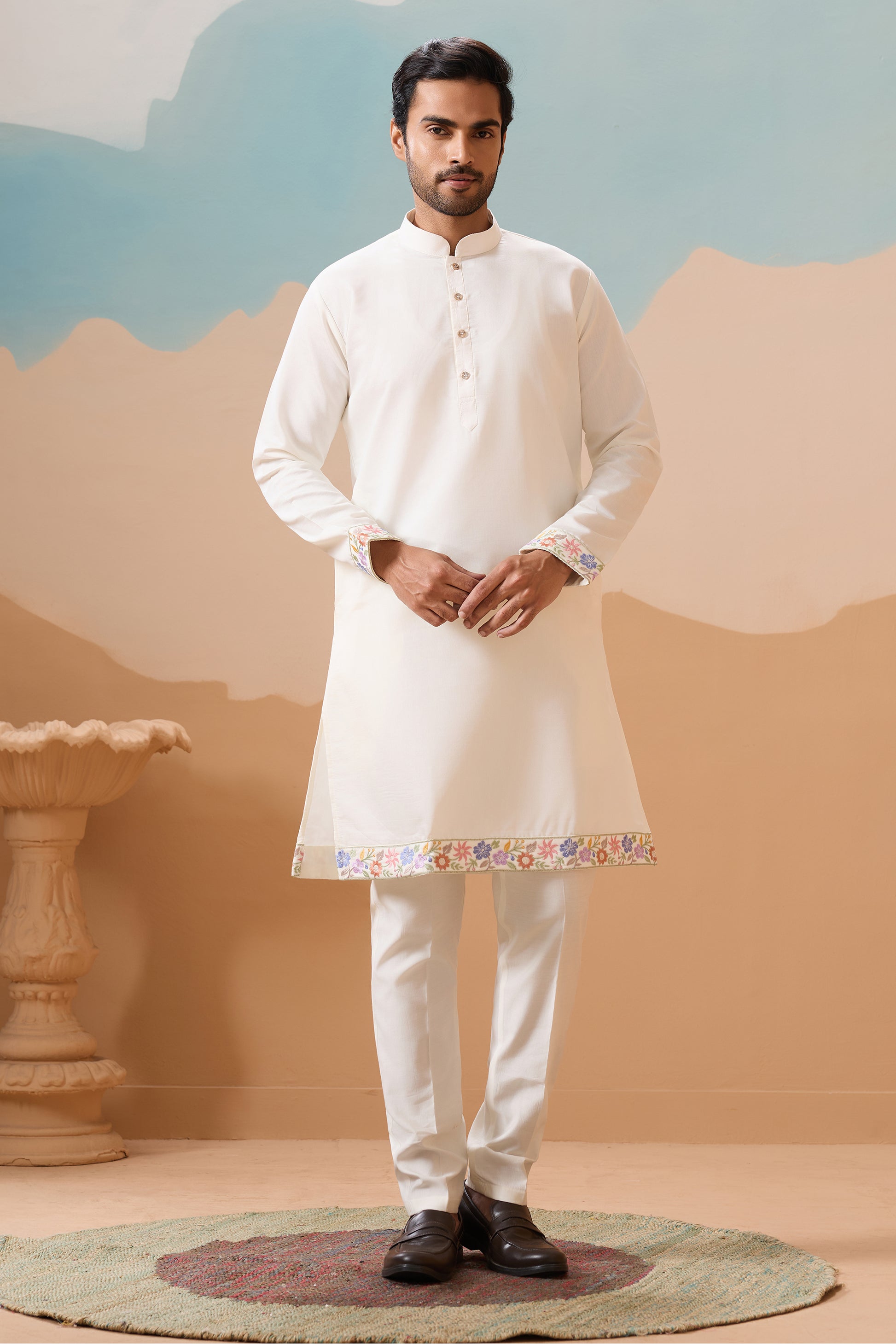 Men's white festival kurta set - premium silk wedding outfit USA