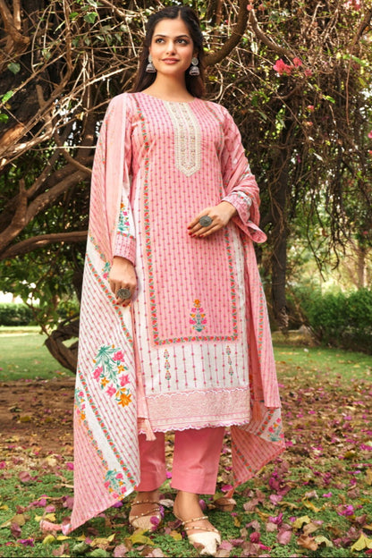 Pink Stylish Designer Cotton Fabric Digital Printed Salwar Kameez Pant Suit With Heavy Dupatta