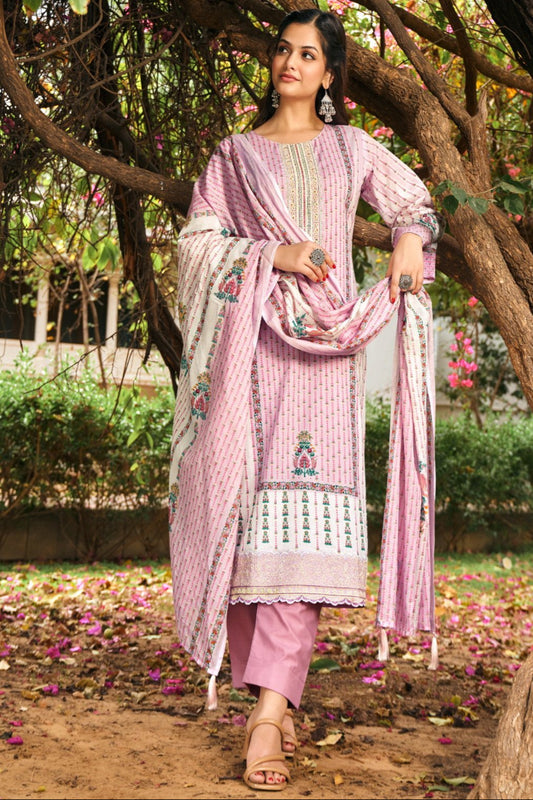 Gorgeous Light Pink Designer Plus Size Salwar Kameez Suit With Cotton Dupatta