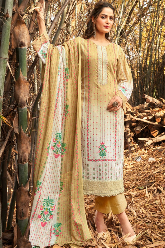 Trendy Designer Yellow Color Pure Cotton Fabric Embroidery Work Salwar Kameez Pant Suit