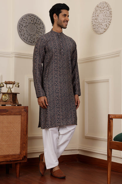 Mens Black Kurta Set For Evening Festive Wear
