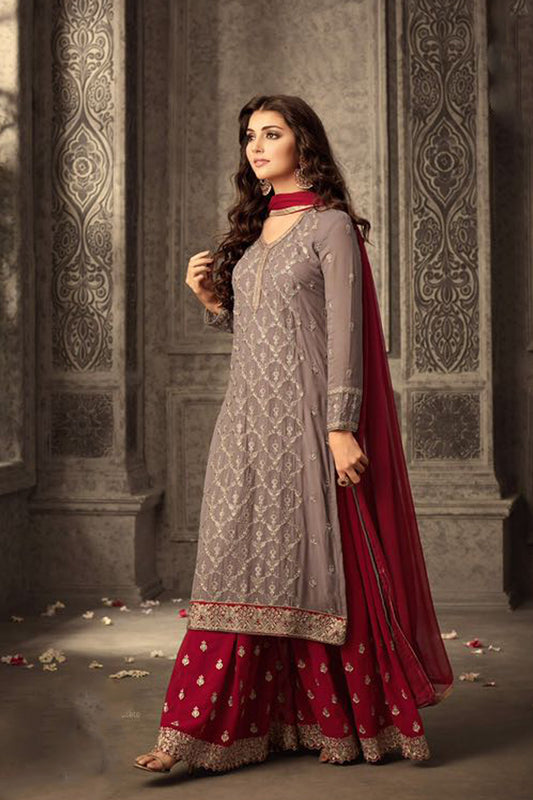 Color Heavy Embroidered Wear Palazzo Kameez with Dupatta
