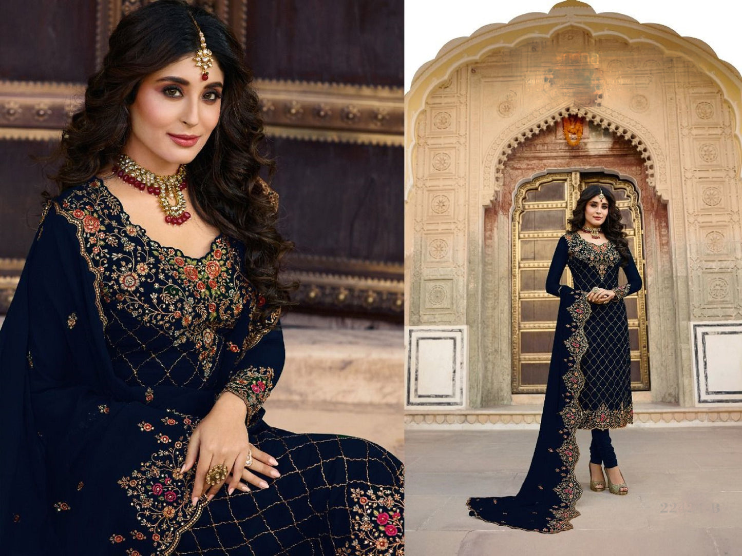 Stone Work Navy Blue Georgette Salwar Kameez For Festivals & Pakistani Wedding