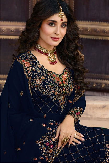 Stone Work Navy Blue Georgette Salwar Kameez For Festivals & Pakistani Wedding