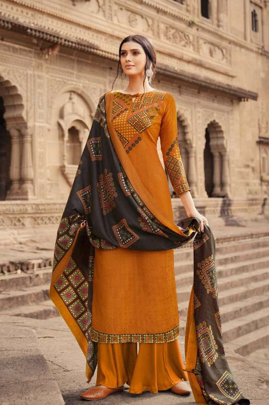 Wedding-Reception Special Orange Colour Plazzo With Dupatta