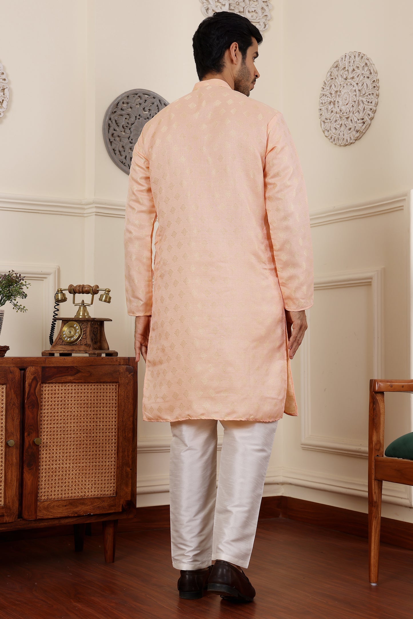 Peach Kurta Paired With Classic Kurta Pajama Set
