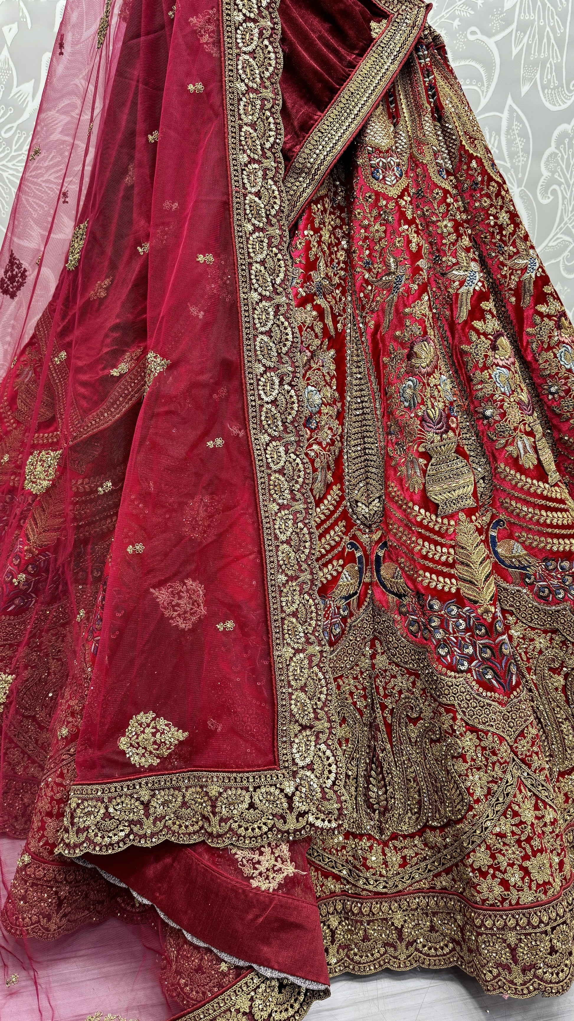 peach Lehenga speaks tradition and bold beauty – perfect for weddings, bridal wear, and grand celebrations.