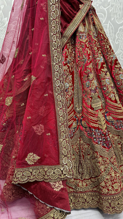 peach Lehenga speaks tradition and bold beauty – perfect for weddings, bridal wear, and grand celebrations.