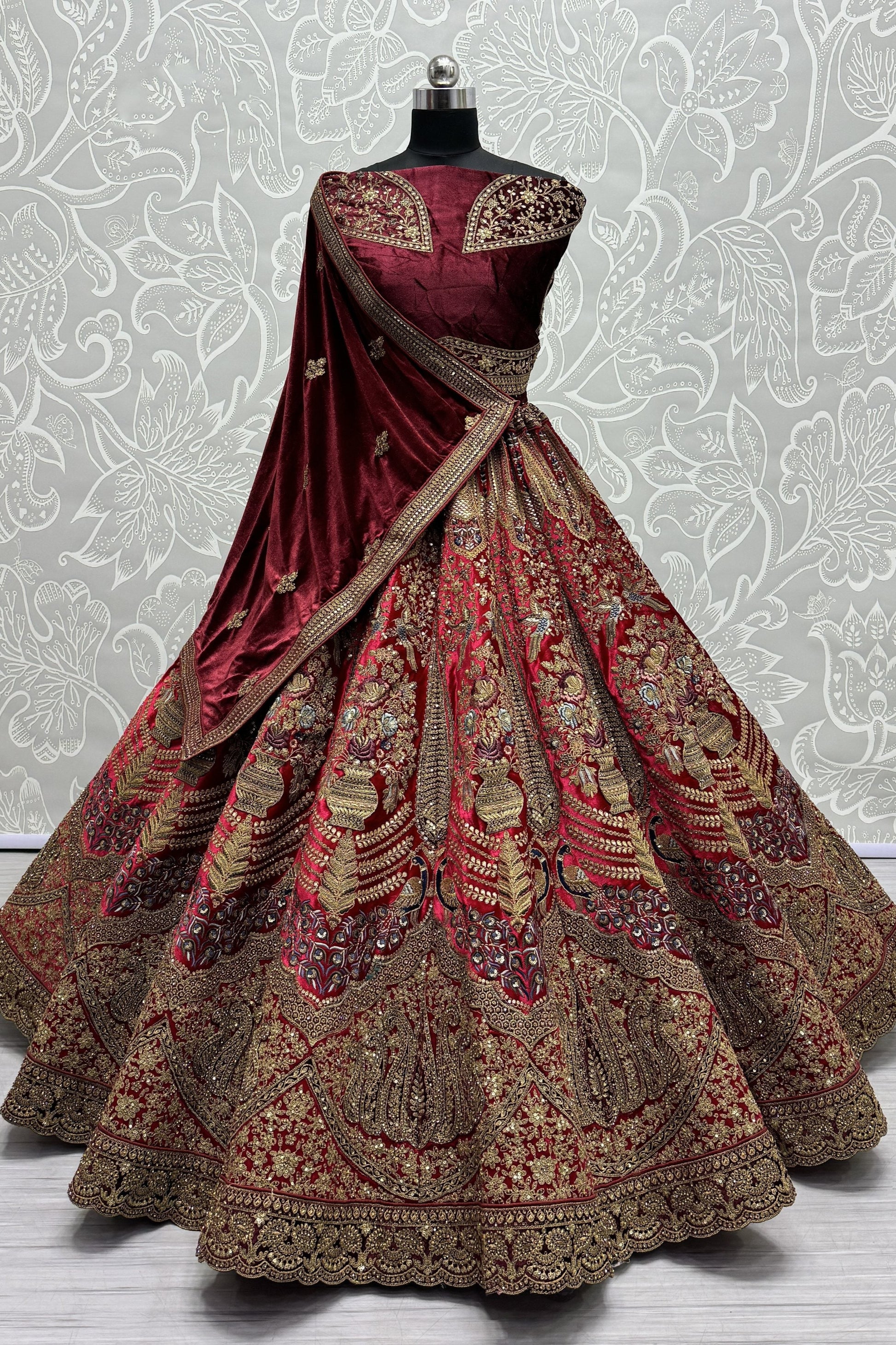 peach Lehenga speaks tradition and bold beauty – perfect for weddings, bridal wear, and grand celebrations.