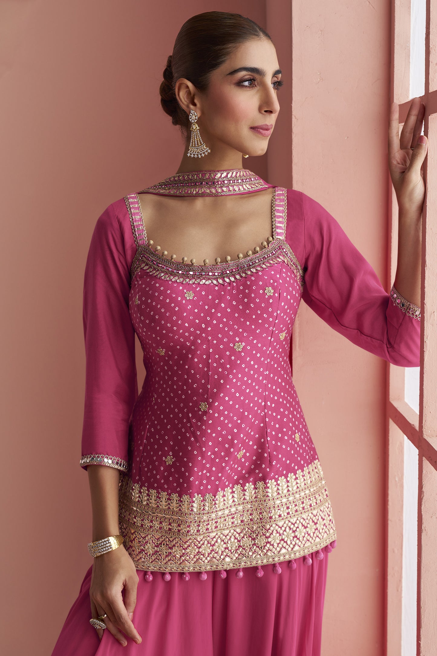 Indian Wear Designer Pink Palazzo Dress Set with Embroidered Dupatta