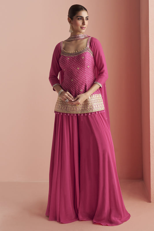 Indian Wear Designer Pink Palazzo Dress Set with Embroidered Dupatta