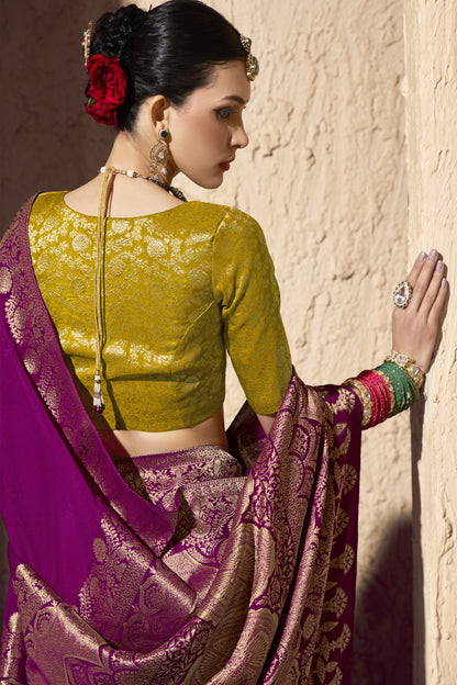 Woman wearing a golden blouse with  patterns 