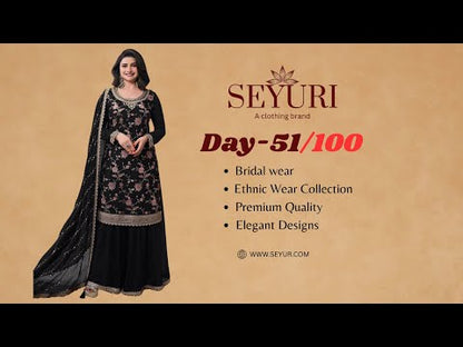 "Bollywood Style Black Salwar Kameez Palazzo Suit | Designer Embroidered Wedding Party Wear | Pakistani Indian Eid Outfit | Chinon Dupatta Ready to Wear | Mirror Work Ethnic Dress