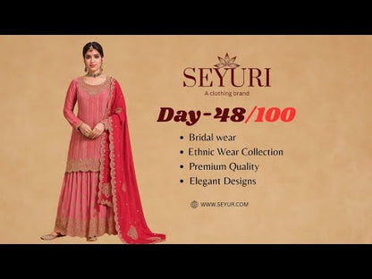 Peach Chinon Silk Palazzo Salwar Kameez | Pakistani Indian Wedding Outfit | Sequence Embroidery Zari Work Dupatta Suit | Ready to Wear Eid Reception Party Dress | Designer Palazzo Set