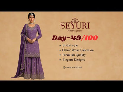 Purple Chinon Silk Palazzo Salwar Kameez | Heavy Embroidery Work Wedding Suit | Pakistani Indian Eid Party Wear | Ready to Wear Dupatta Designer Outfit | Plus Size Available