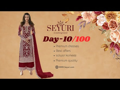 Dark red wedding reception salwar kameez with net dupatta