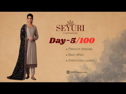 Gray Chinon Silk Embroidered Salwar Kameez Pant Dupatta Suit | Pakistani Indian Ethnic Wear | Wedding Party Eid Outfit | Ready to Wear Traditional Dress | Embroidery Work Designer Kameez