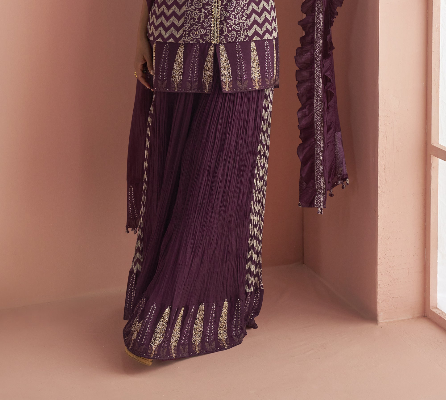 Designer Mauve Purple Color Salwar Kameez Palazzo with Embroidered Dupatta