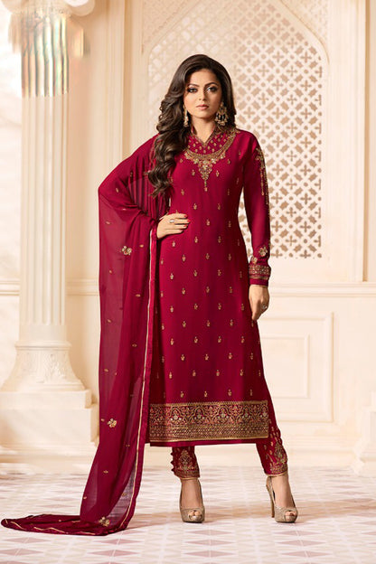 Red Colour Georgette Plus Size Salwar Kameez For Indian Wedding & Festival